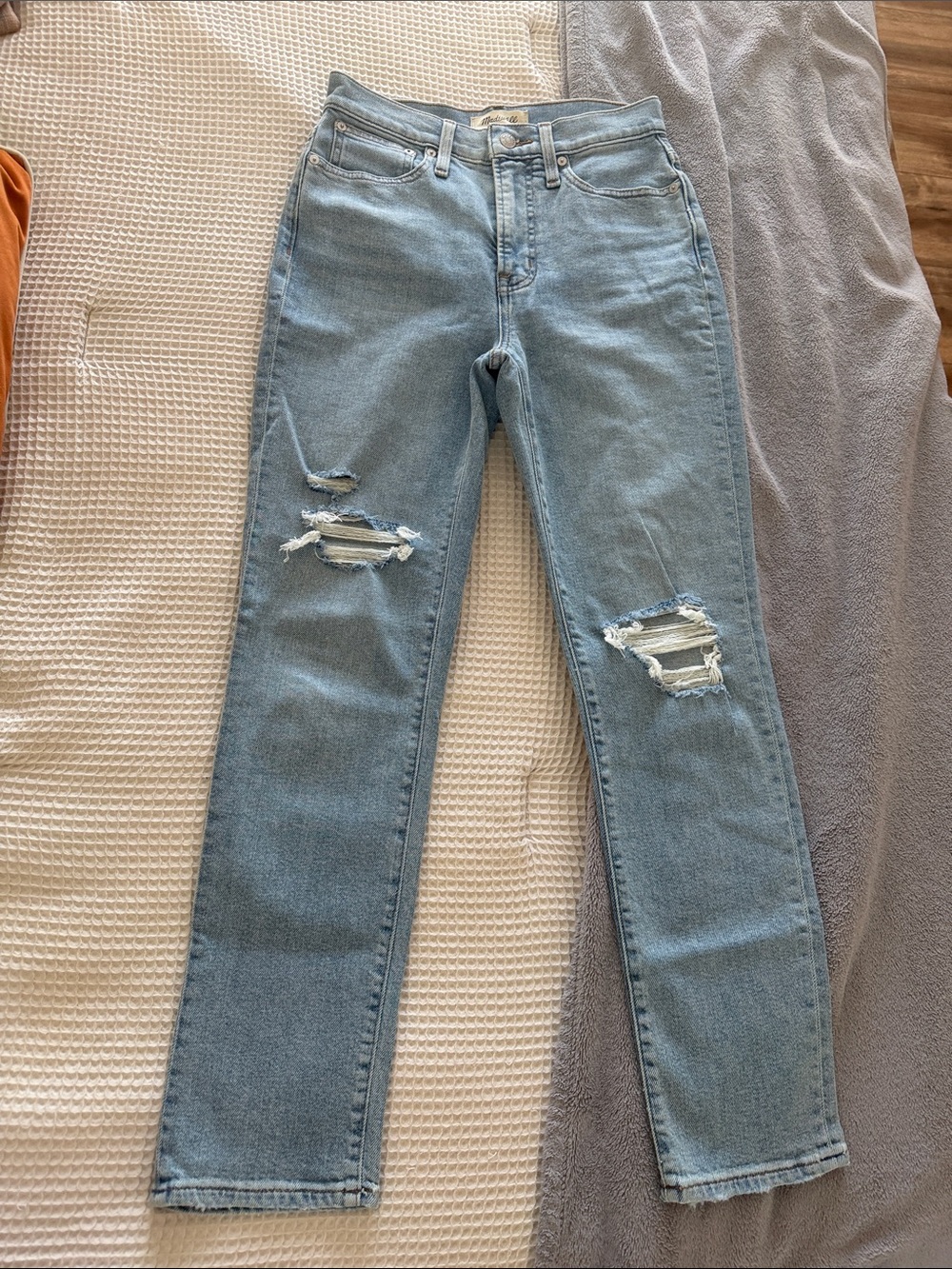 Madewell Light Blue Distressed Straight-Leg Jeans